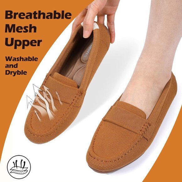 Zelaprox Women Brown Mesh Slip on Comfortable Foam Loafer Shoes Flat Shoes - Picture 4 of 8